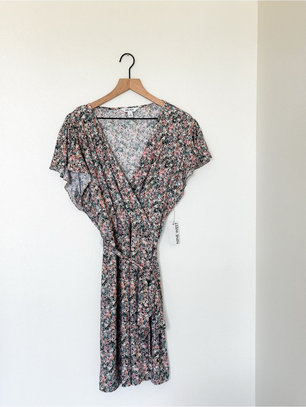 NWT Nine West Pink and Green Floral Wrap Dress